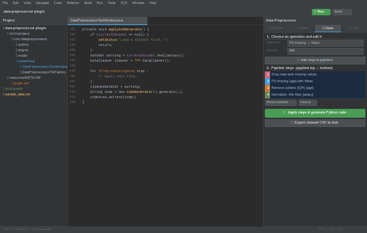 Data Preprocessor — IntelliJ IDEA Plugin Screenshot